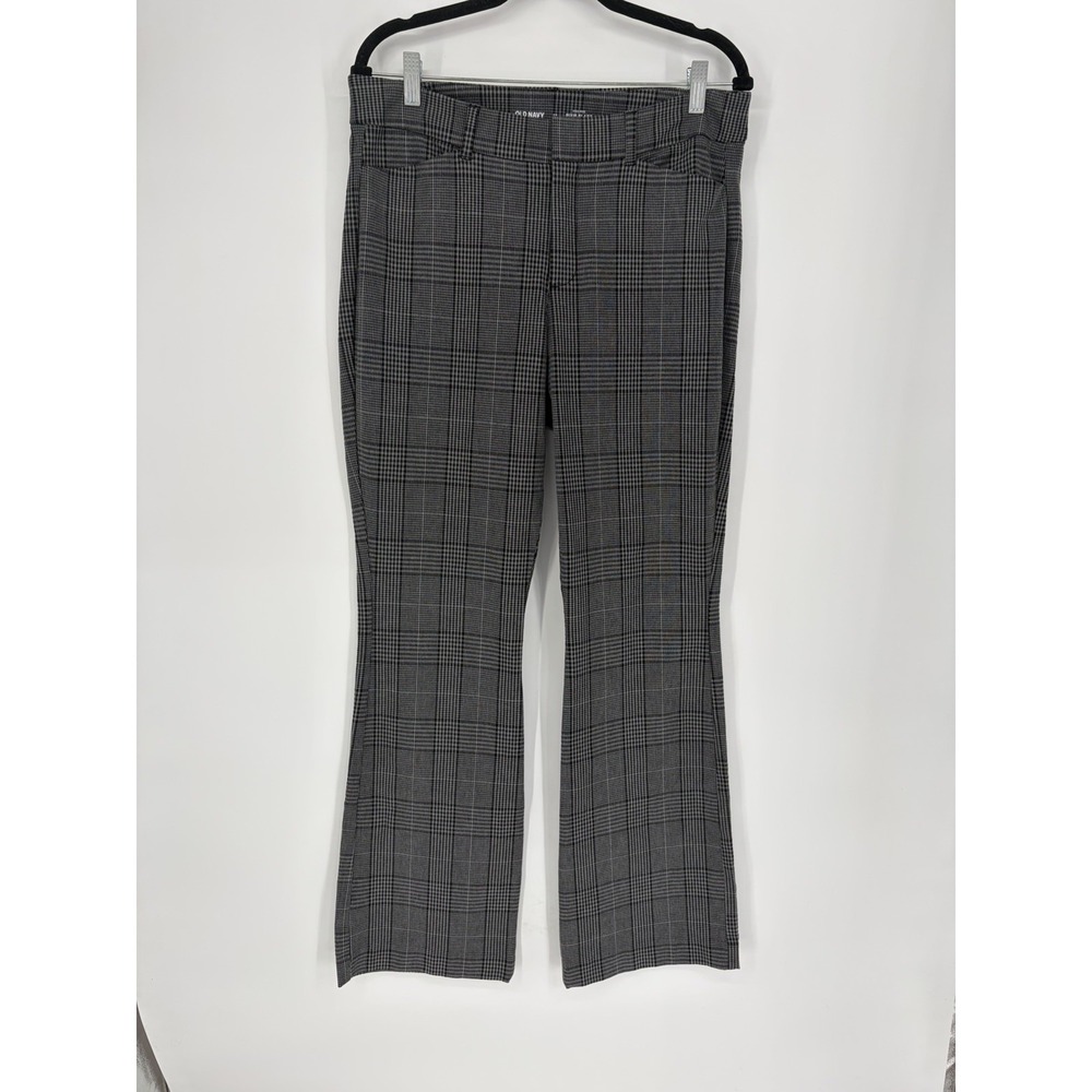 Old Navy High Rise Pixie Flare Stretch Plaid Pants Size 12 Gray